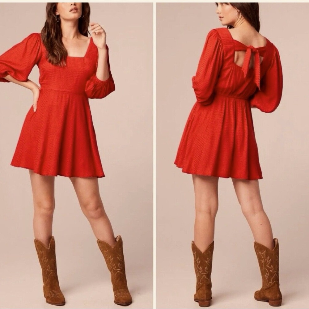Women’s Band of the Free Red Josette Aurora Red Puff Sleeve Dress Size Small